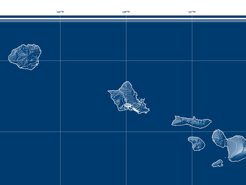 Hawaii state blueprint map art print designed by Maps As Art.