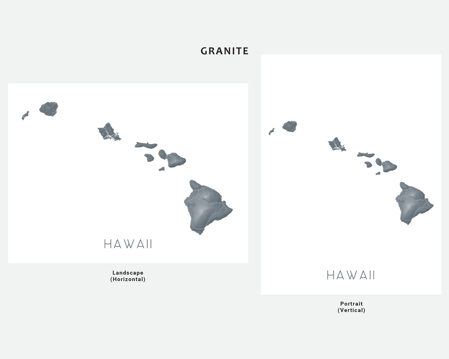 Hawaii islands map print in Granite by Maps As Art.