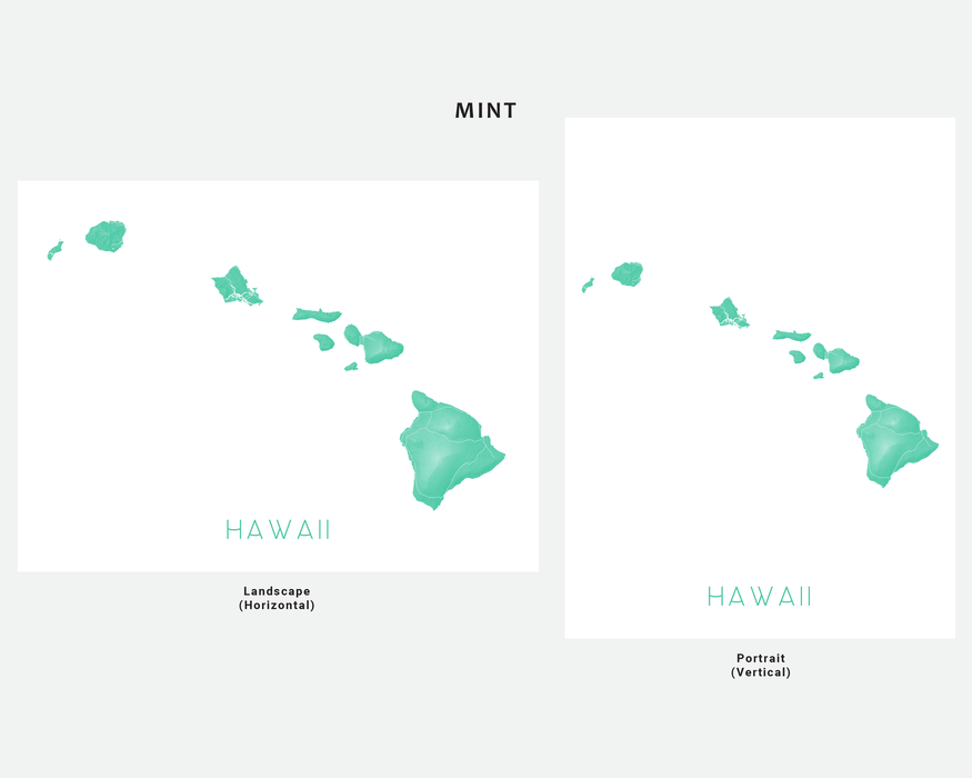 Hawaii islands map print in Mint by Maps As Art.