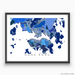 Hong Kong map art print in blue shapes designed by Maps As Art.
