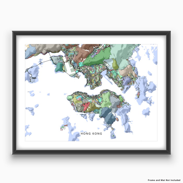 Hong Kong map art print in colorful shapes designed by Maps As Art.