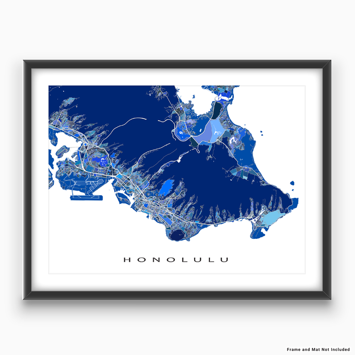 Honolulu Map Print Poster, Oahu, Hawaii USA, Blue Geometric City Stree ...