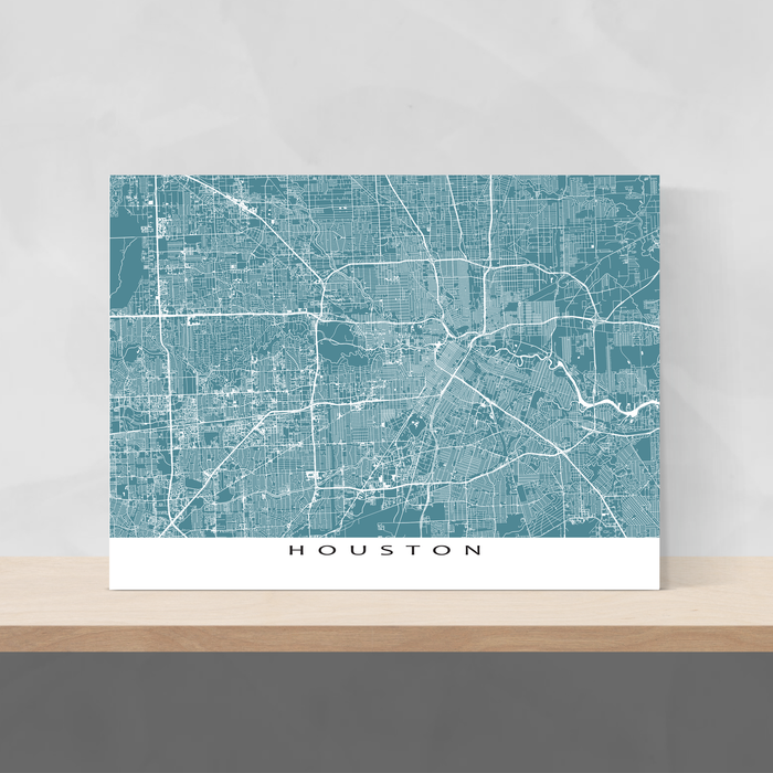 Houston, Texas map print with city streets and roads in Marine designed by Maps As Art.