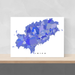 Ibiza, Spain map art print in blue, purple and lavender shapes designed by Maps As Art.