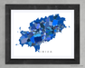 Ibiza, Spain map art print in blue shapes designed by Maps As Art.