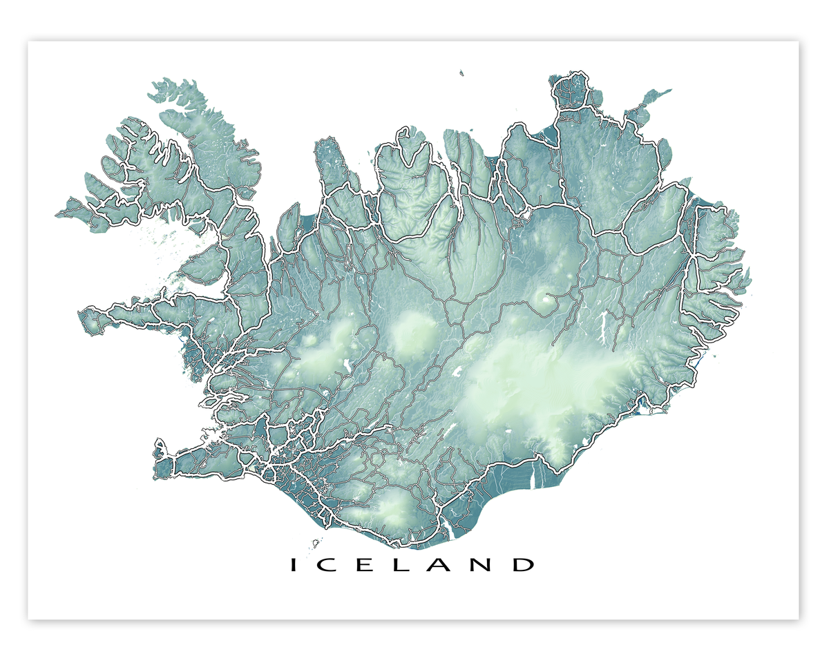 Iceland Map of Iceland Wall Art - Iceland Map Print MapsAsArt Aqua CoverAZ 1200x960 