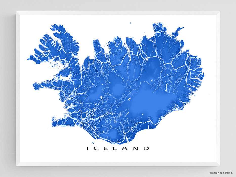 Iceland map print with natural landscape and main roads designed by Maps As Art.