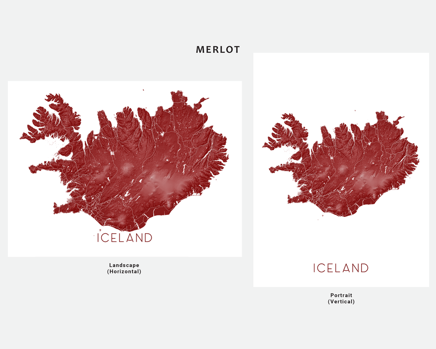Iceland map print in Merlot by Maps As Art.
