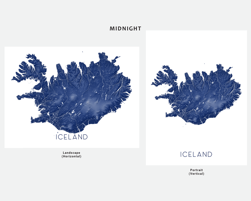 Iceland map print in Midnight by Maps As Art.