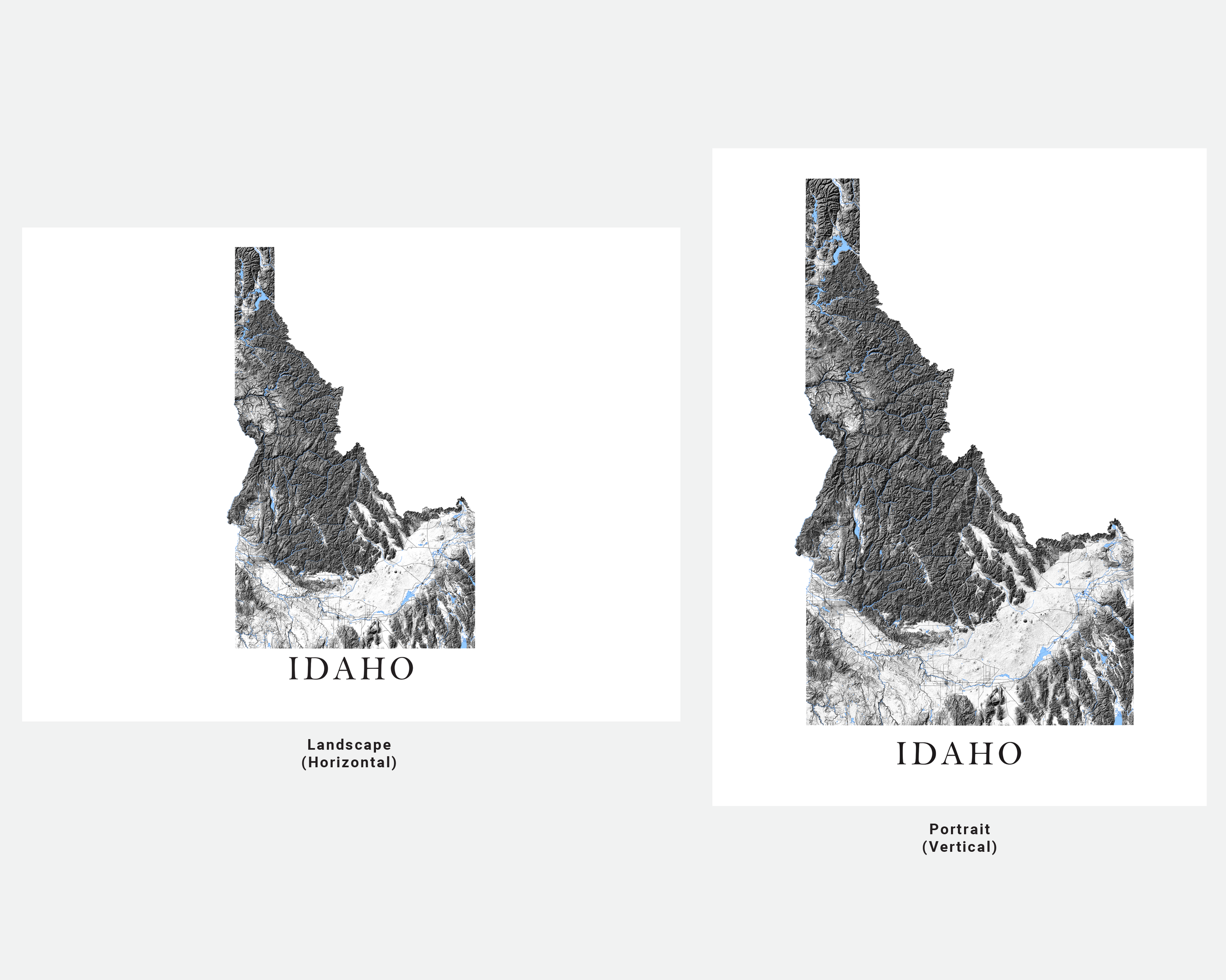 Idaho State Map Print Poster - Black and White Idaho Wall Art Prints ...