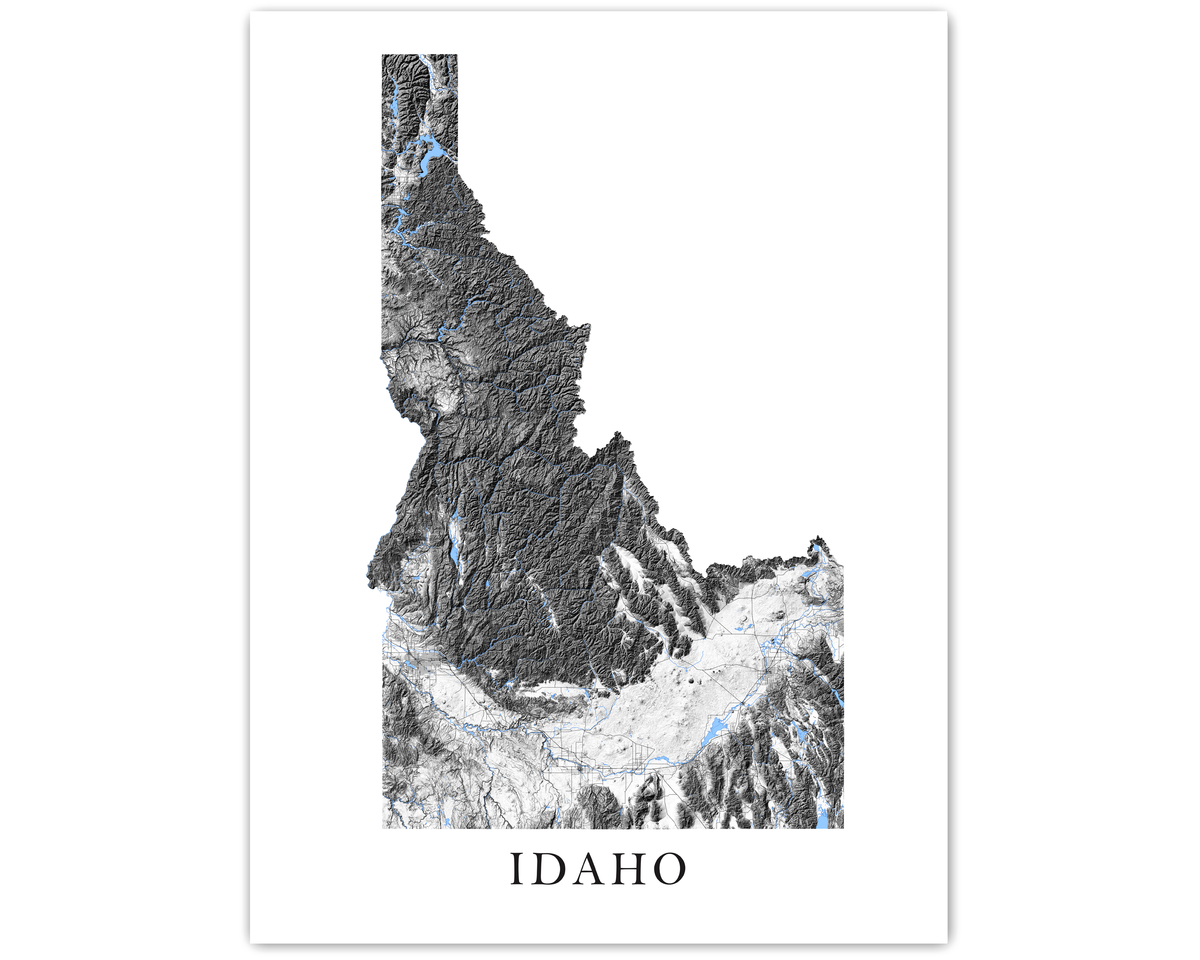Idaho State Map Print Poster - Black and White Idaho Wall Art Prints ...