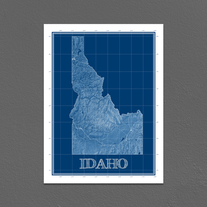 Idaho state blueprint map art print designed by Maps As Art.