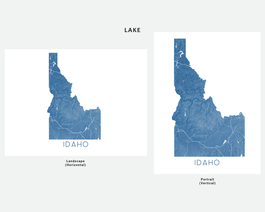 Idaho state map print in Lake by Maps As Art.