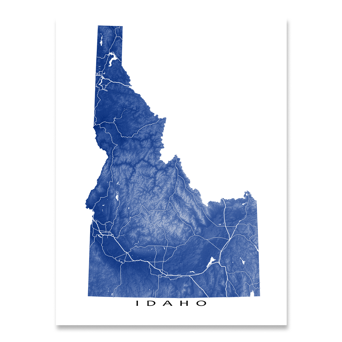 Idaho Map Wall Art Print Poster, ID Road State Maps — Maps As Art