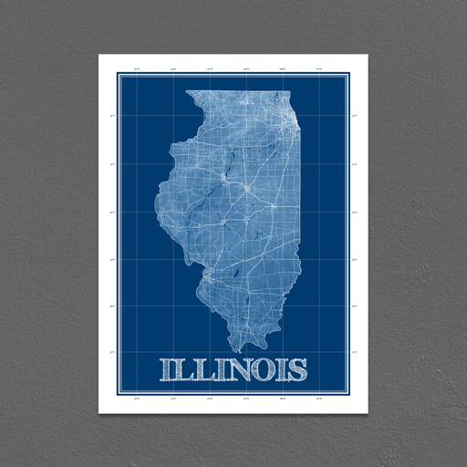 Illinois state blueprint map art print designed by Maps As Art.