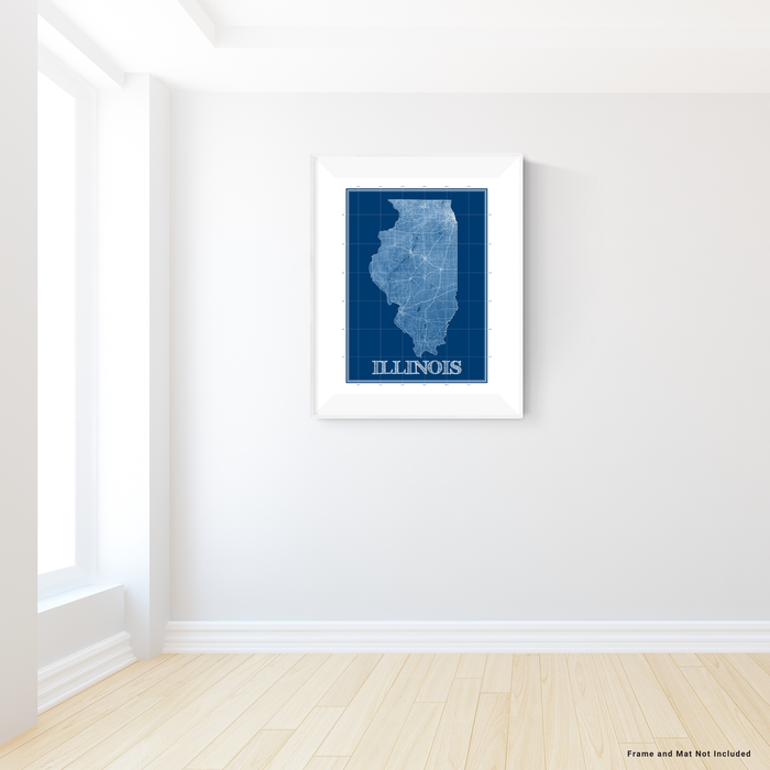 Illinois state blueprint map art print designed by Maps As Art.