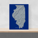 Illinois state map print with natural landscape in greyscale and a navy blue background designed by Maps As Art.