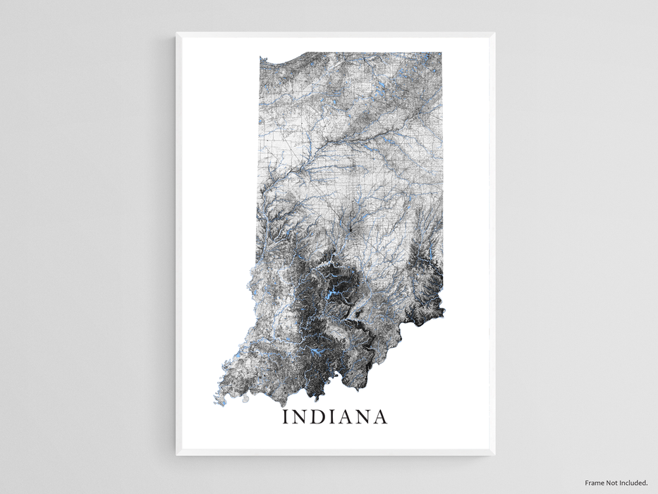 Indiana state map art print designed by Maps As Art.