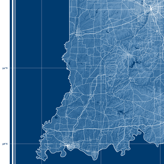 Indiana state blueprint map art print designed by Maps As Art.