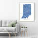Indiana map art print in blue shapes designed by Maps As Art.Indiana map art print in blue shapes designed by Maps As Art.