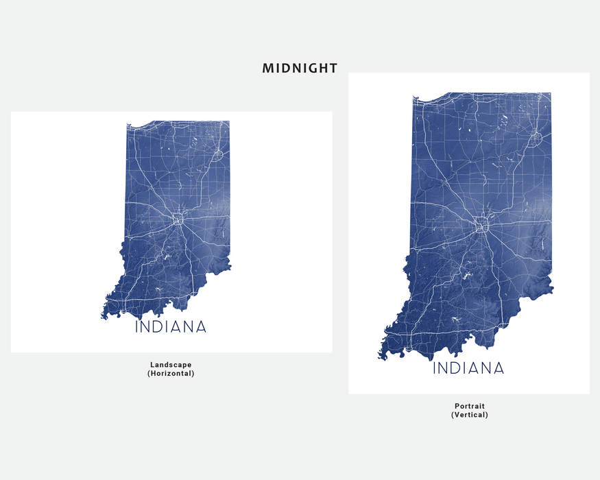 Indiana state map print in Midnight by Maps As Art.