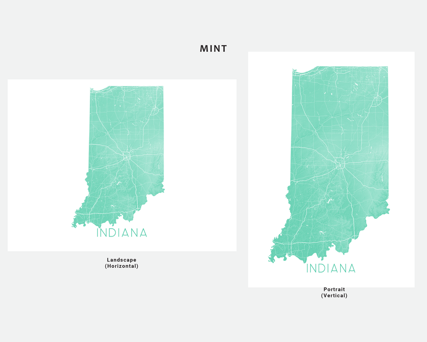Indiana state map print in Mint by Maps As Art.