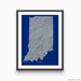 Indiana state map print with natural landscape in greyscale and a navy blue background designed by Maps As Art.