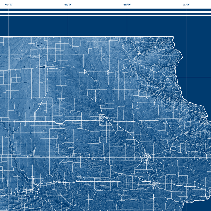 Iowa state blueprint map art print designed by Maps As Art.