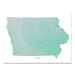 Iowa state map print with natural landscape in aqua tints designed by Maps As Art.