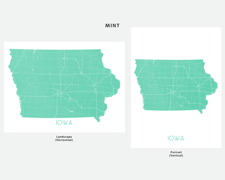 Iowa map art print in Mint by Maps As Art.