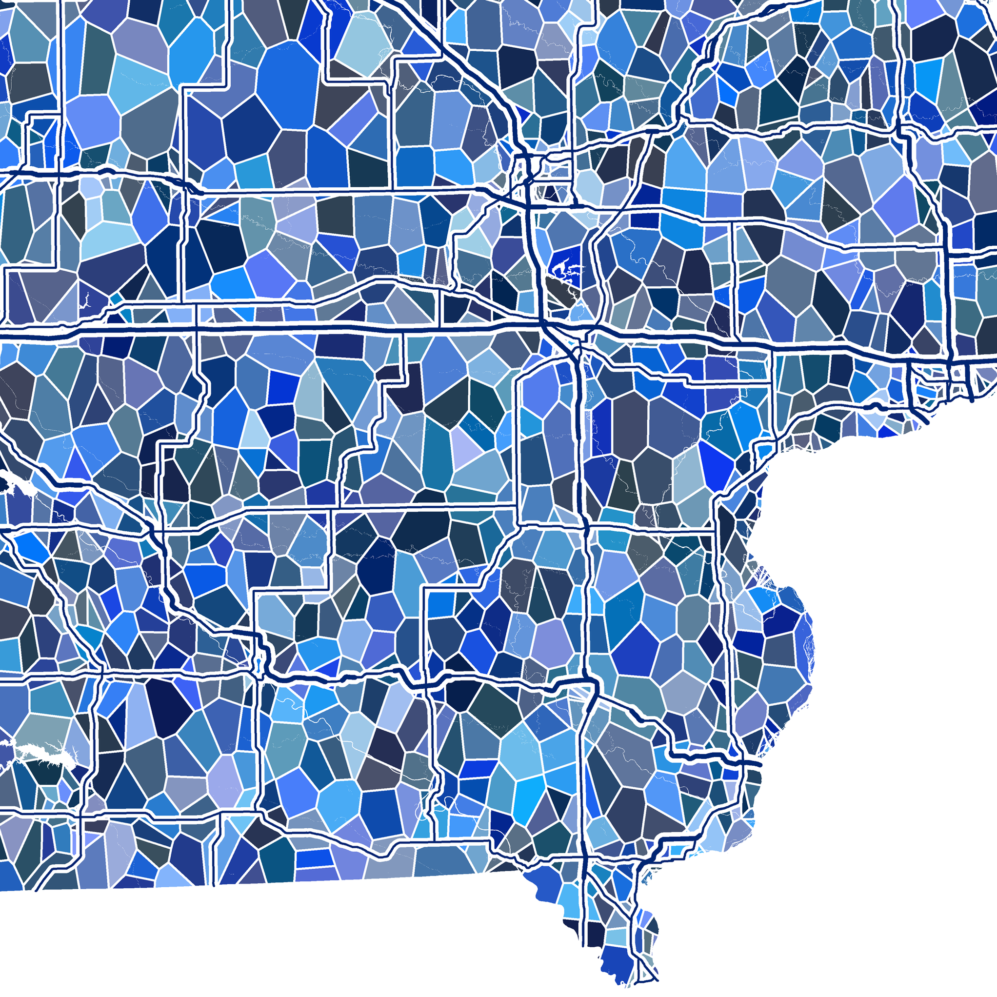 Iowa State Map Wall Art Print Poster with Blue Geometric Design — Maps ...