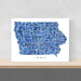 Iowa state map art print in blue shapes designed by Maps As Art.
