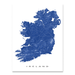 Ireland map print with natural landscape and main roads in Navy designed by Maps As Art.