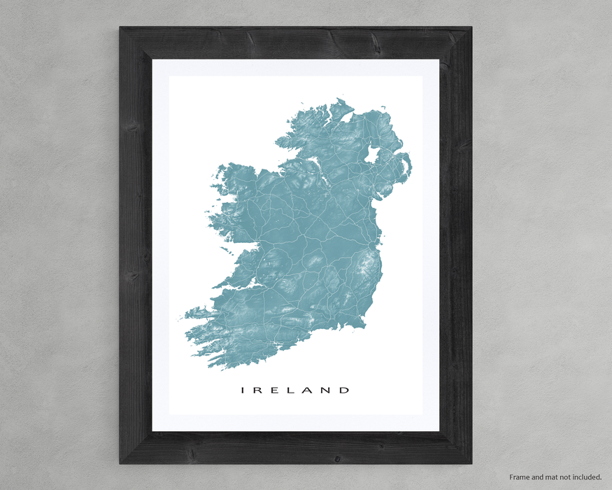 Ireland map print with natural landscape and main roads designed by Maps As Art.