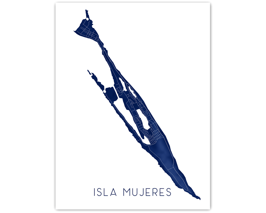 Isla Mujeres Mexico map print in Midnight by Maps As Art.