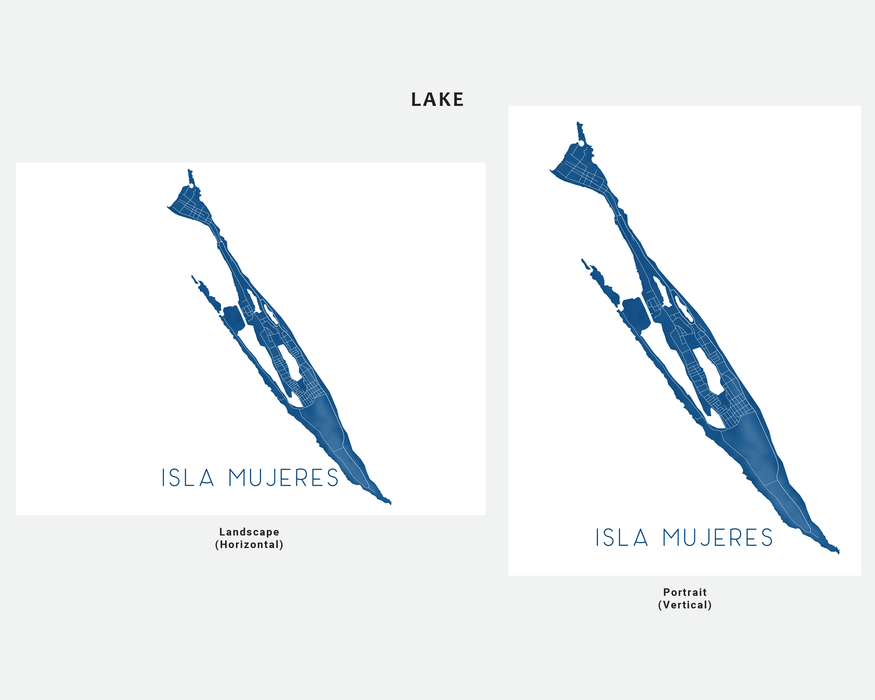 Isla Mujeres Mexico map print in Lake by Maps As Art.
