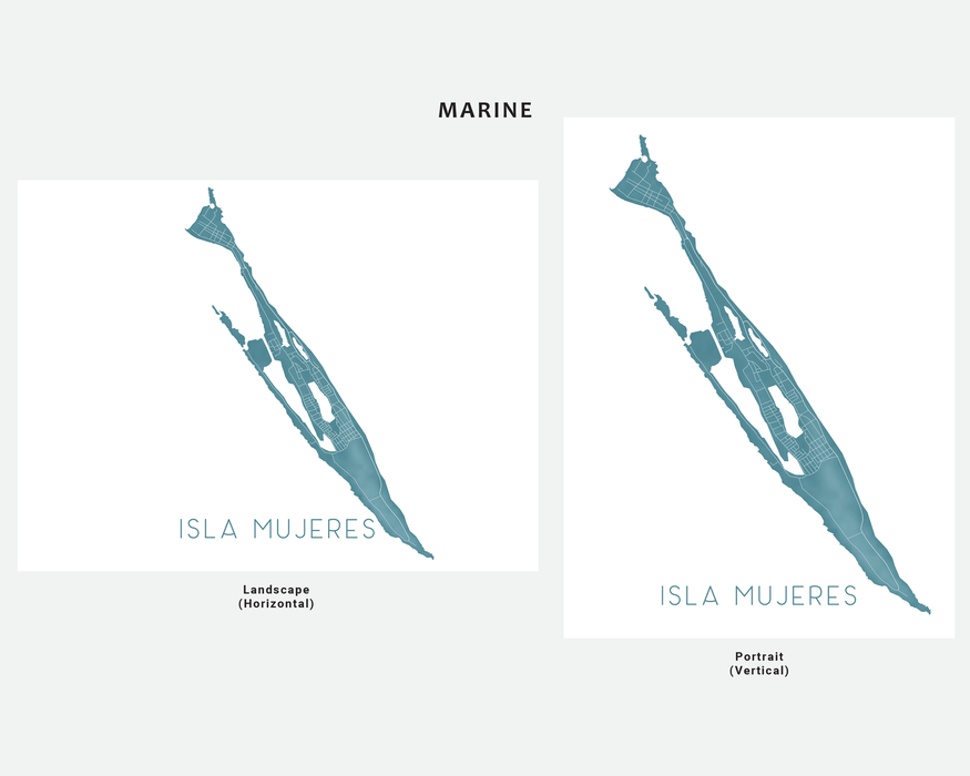 Isla Mujeres Mexico map print in Marine by Maps As Art.