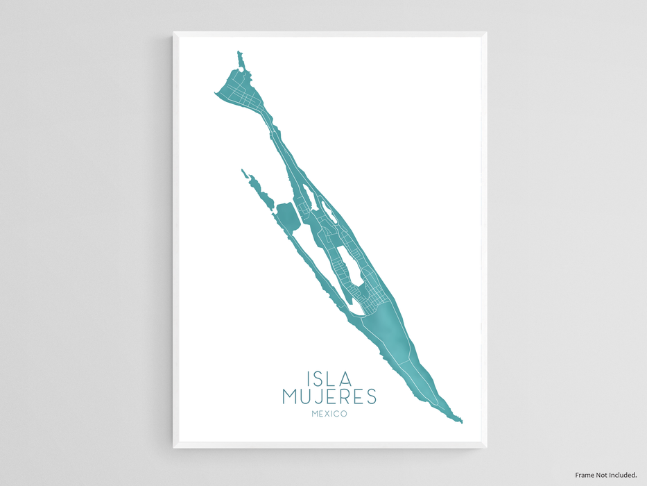 Isla Mujeres, Mexico map print with a turquoise topographic design by Maps As Art.