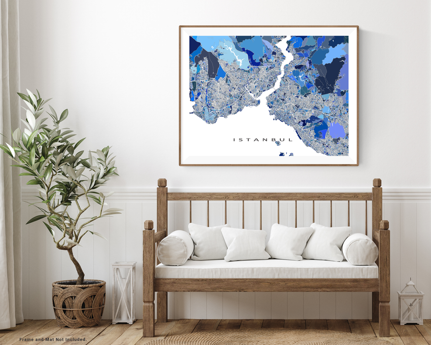Istanbul, Turkey map art print in blue shapes designed by Maps As Art.