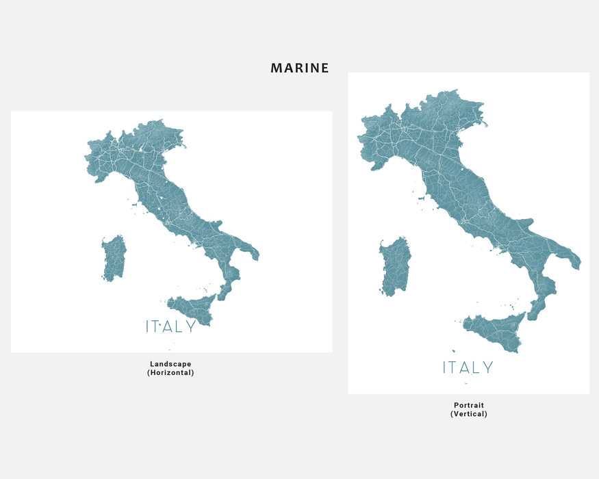 Italy map print in Marine by Maps As Art.