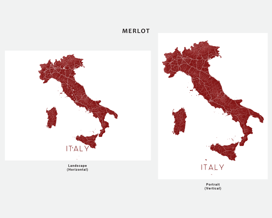 Italy map print in Merlot by Maps As Art.