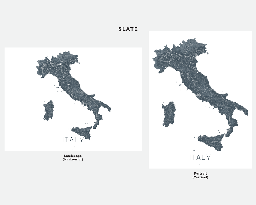 Italy map print in Slate by Maps As Art.
