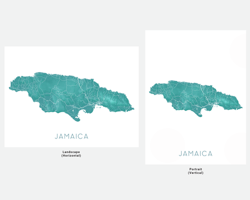 Jamaica map print in turquoise by Maps As Art.