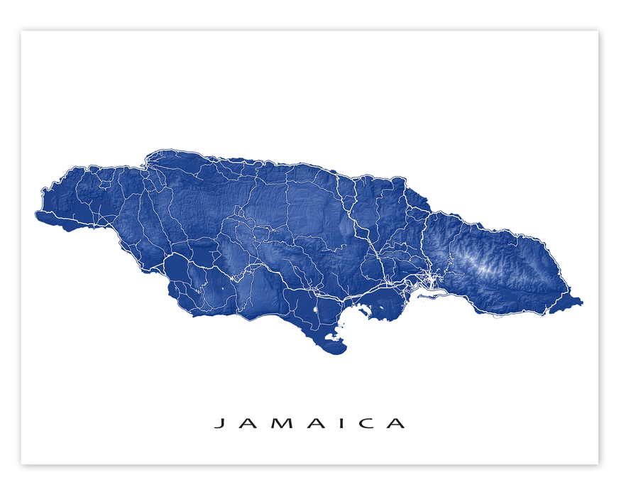 Jamaica map art print designed by Maps As Art.
