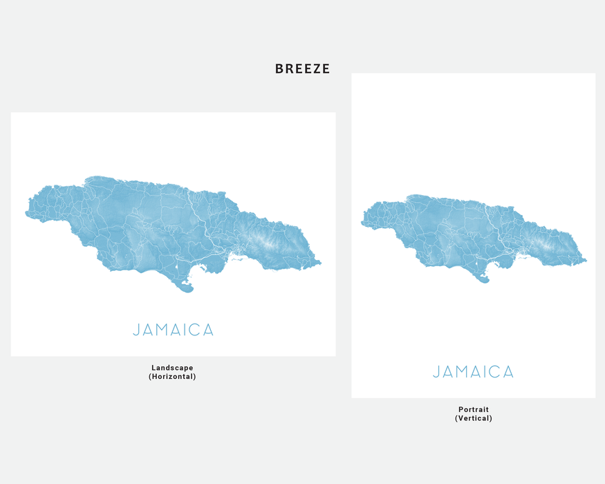 Jamaica map print in Breeze by Maps As Art.