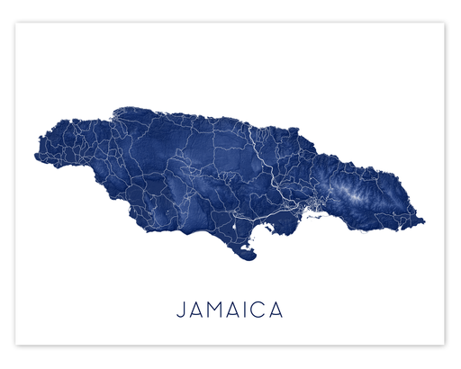 Jamaica map print in Midnight by Maps As Art.