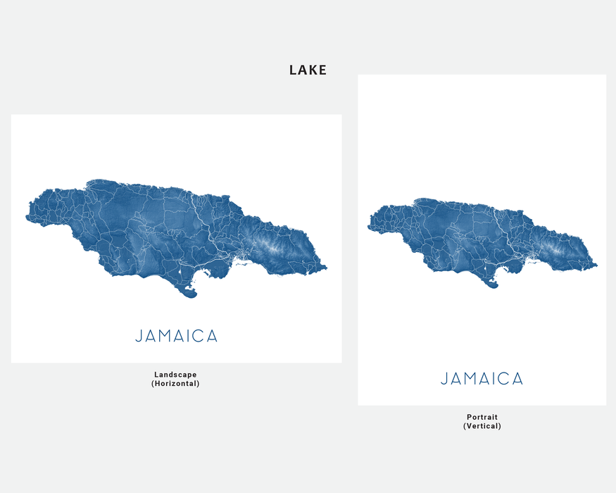 Jamaica map print in Lake by Maps As Art.