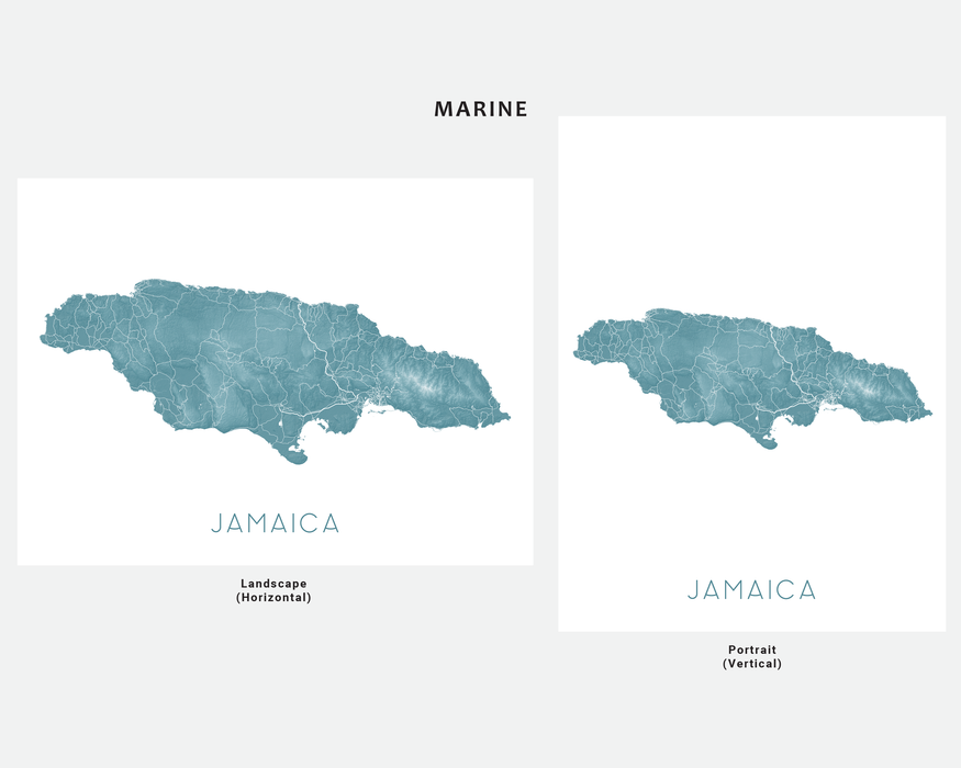 Jamaica map print in Marine by Maps As Art.