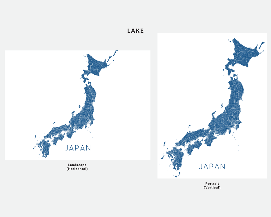 Japan map print in Lake by Maps As Art.