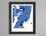 Jersey City, New Jersey map art print in blue shapes designed by Maps As Art.